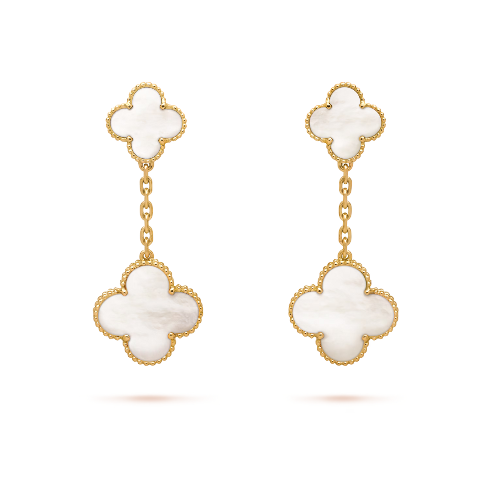 Gold Clover Drop Earrings with White Mother of Pearl