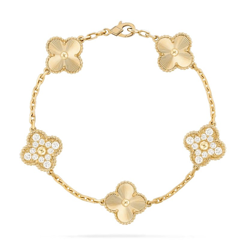 Clover Bracelet · 925 Silver · 18K Gold Plated · CZ / Malachite · 7.48”