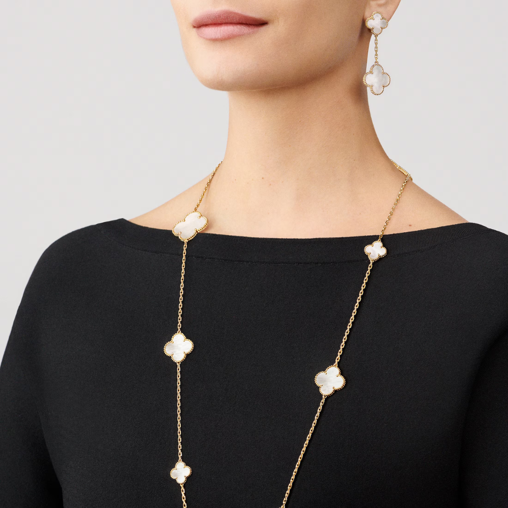 Gold Clover Drop Earrings with White Mother of Pearl