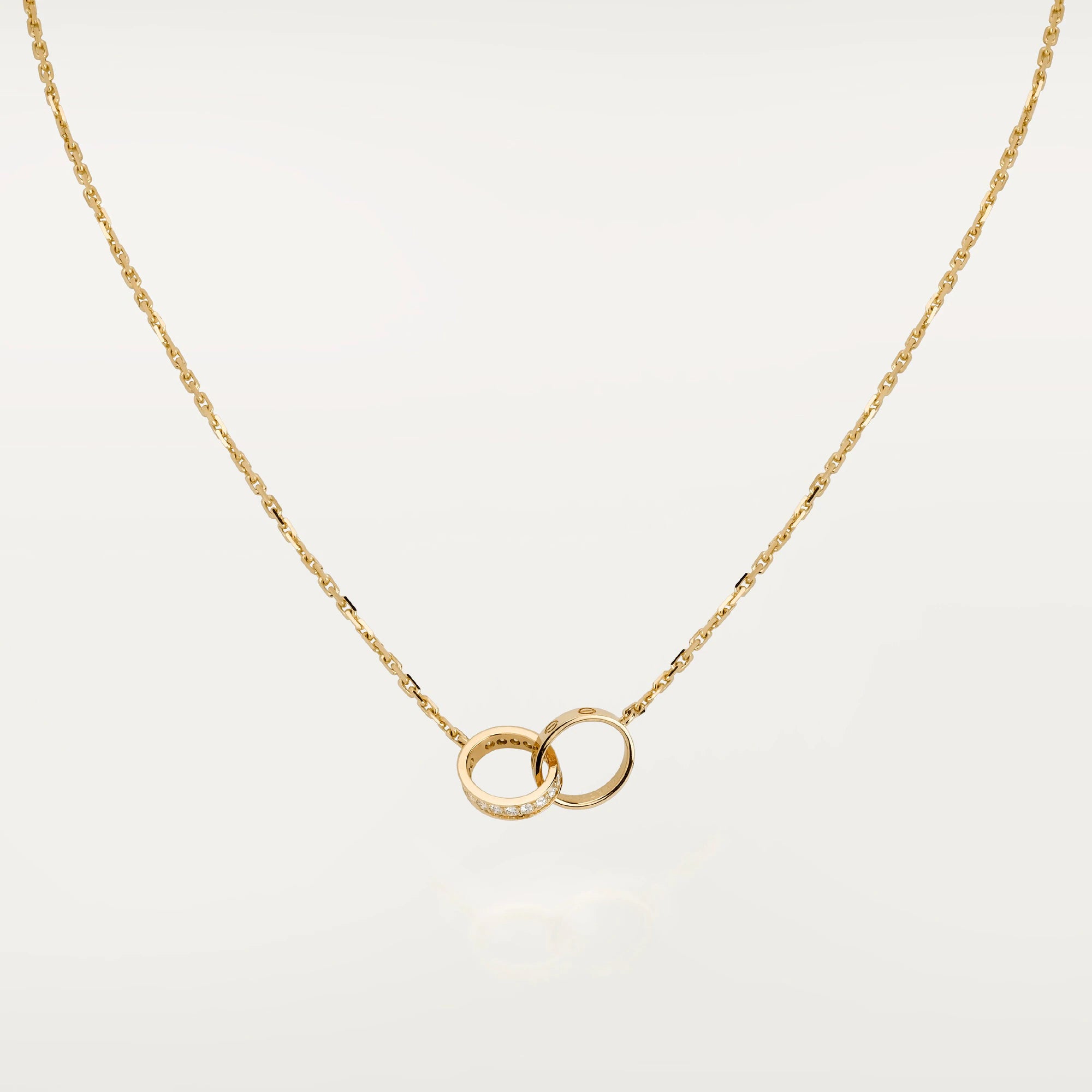 Gold-Plated Interlocking Double Ring CZ Necklace