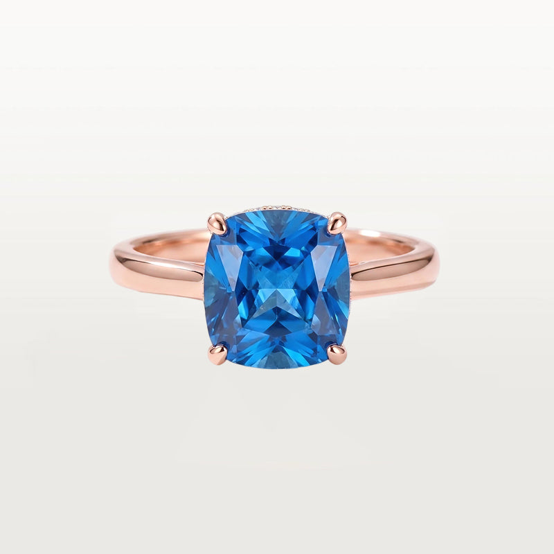 Blue Cushion Cut Cubic Zirconia Ring