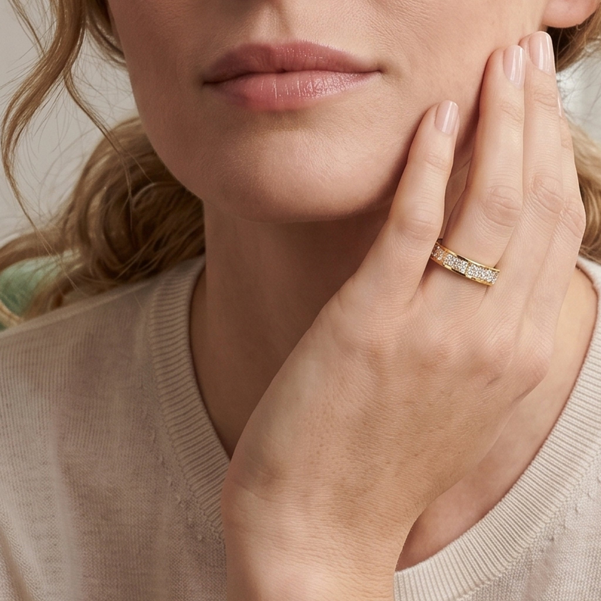 Gold plated Row Stone Ring